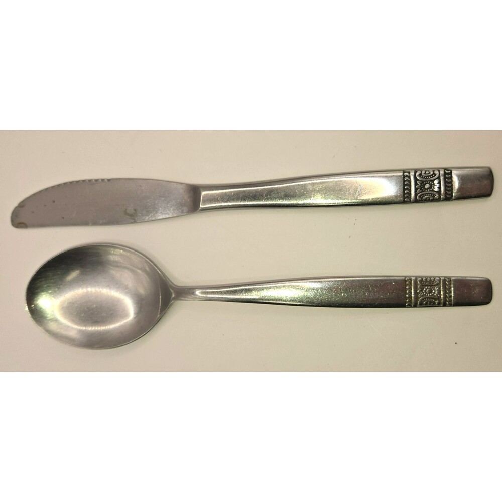 Vintage Mid-Century Modern Rostfrei Stainless Steel Flatware Spoon & Knife Set F